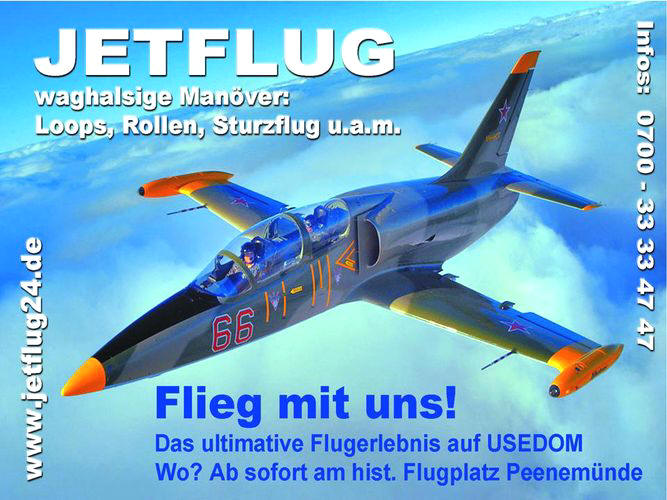 Flieg mit Uns in Düsenjet über Peenemünde
